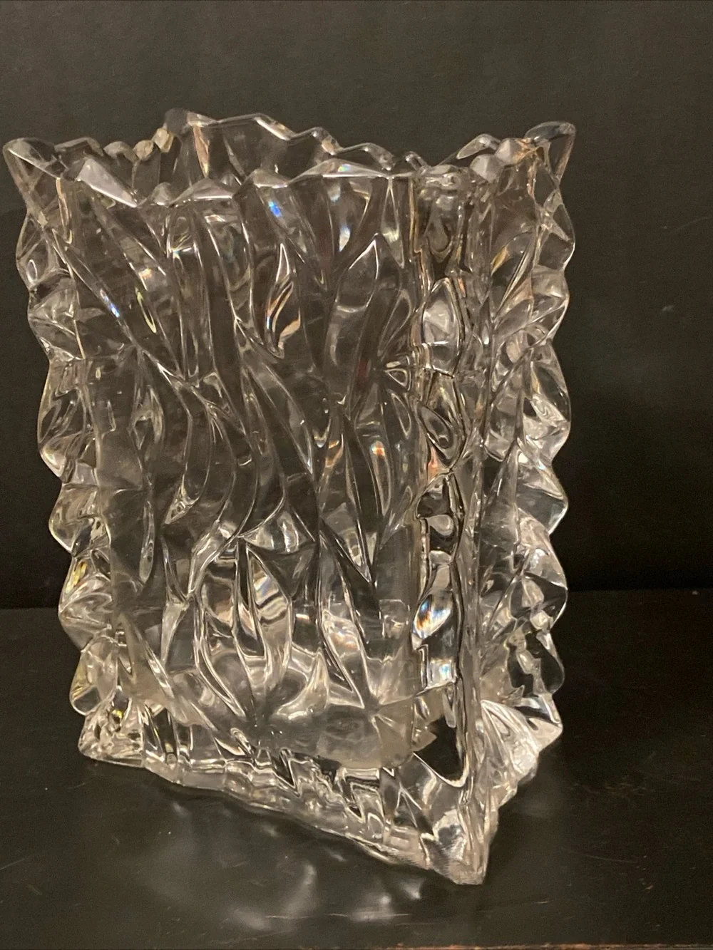 Vtg ROSENTHAL Studio-line H-8.25”Clear Crystal Crinkle Tutenbag Bag Vase Germany